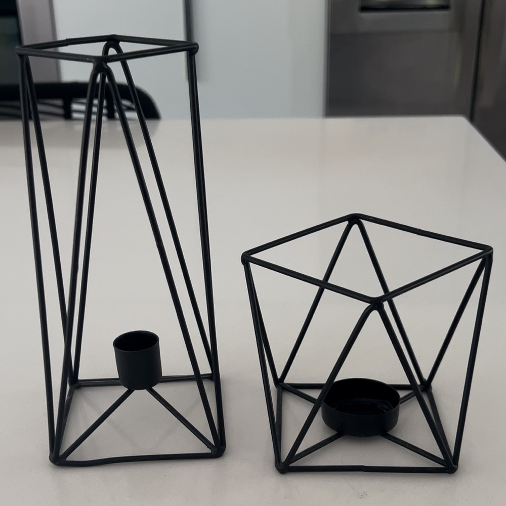Structube - Geometric Black Metal Candle Holders